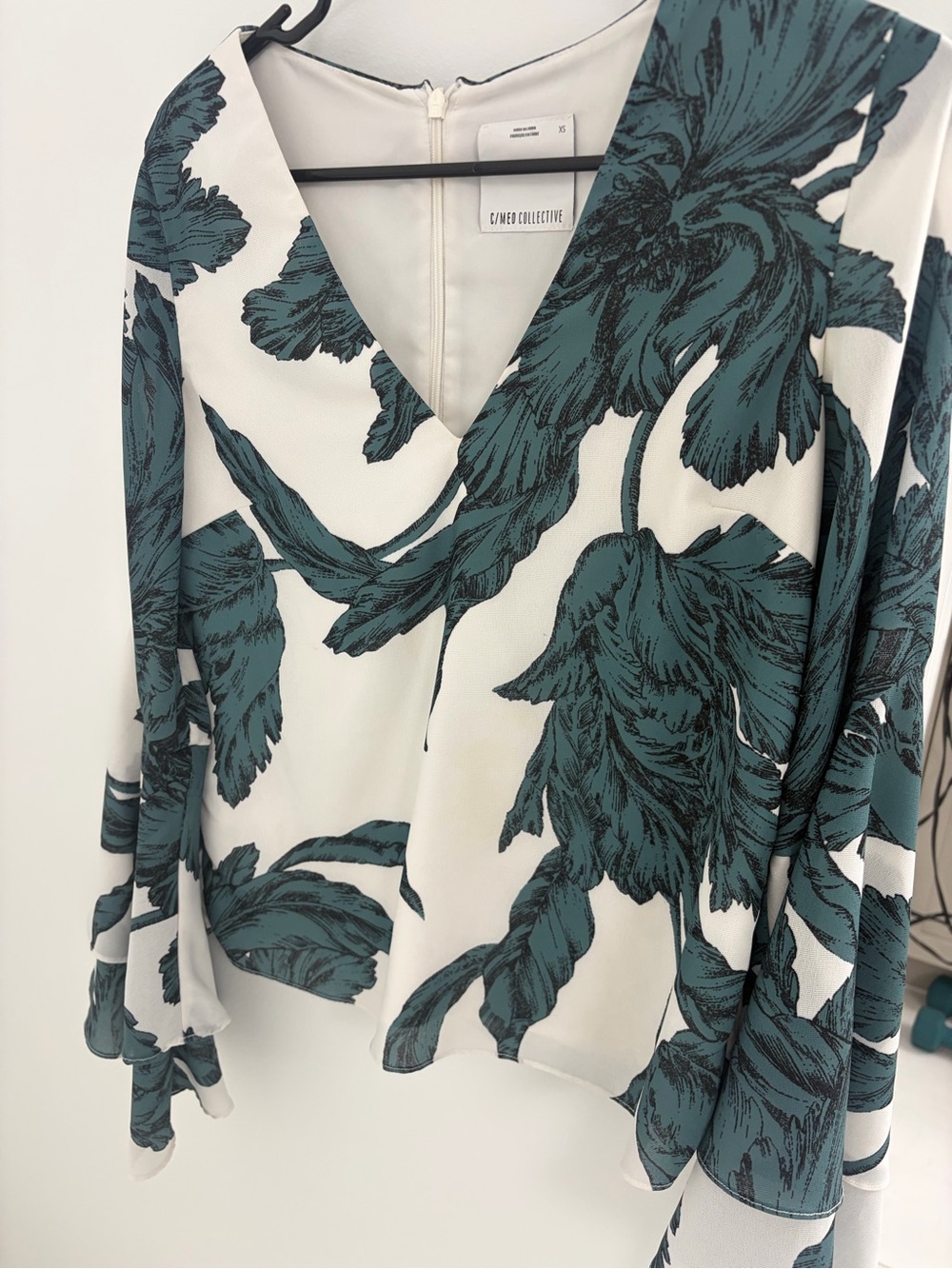 Women's Teal Floral V-Neck Blouse